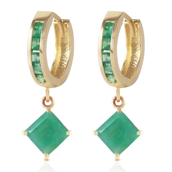 GOLD HOOP EARRING WITH DANGLING EMERALDS - Picture 2 of 5